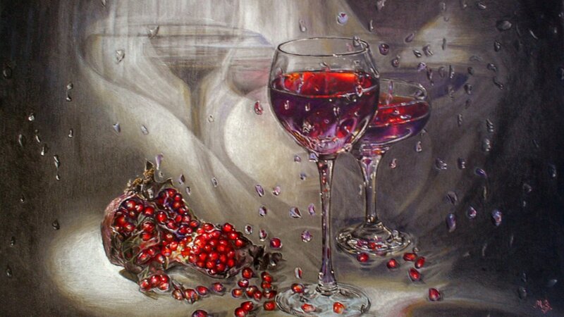 Pomegranate and wine glasses