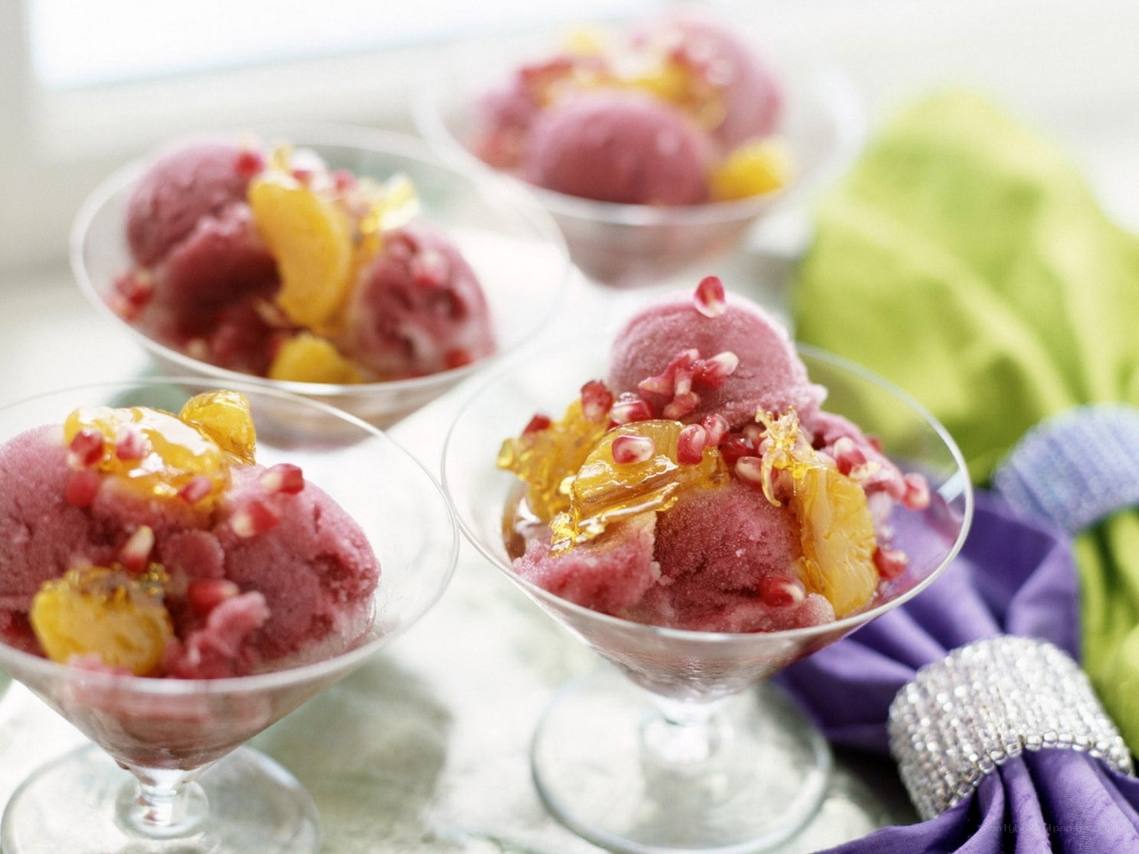 Pomegranate ice cream dessert