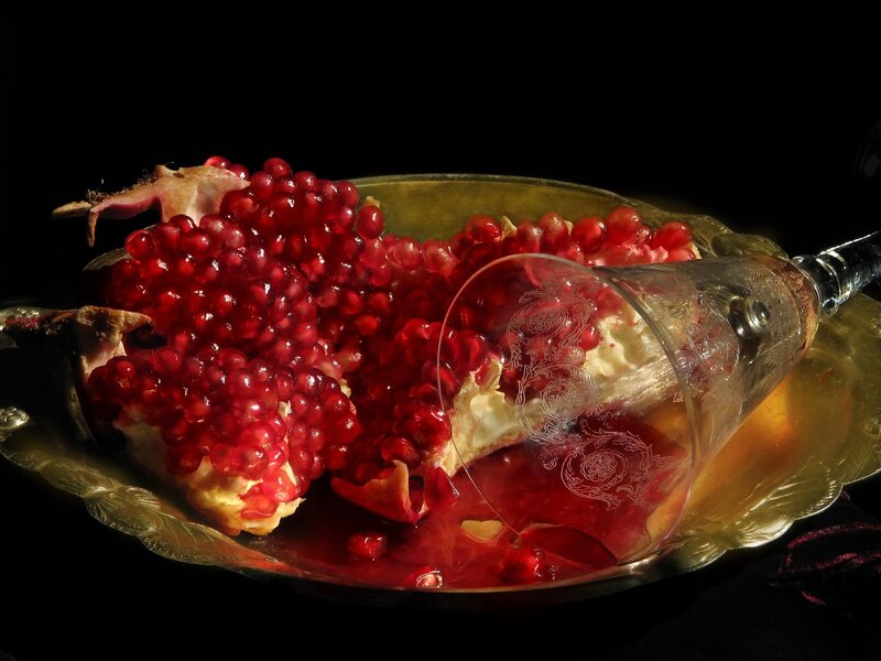 Pomegranate on Golden Plate