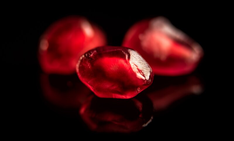 Pomegranate Seeds — Red, Dramatic, Photograph, Black Background