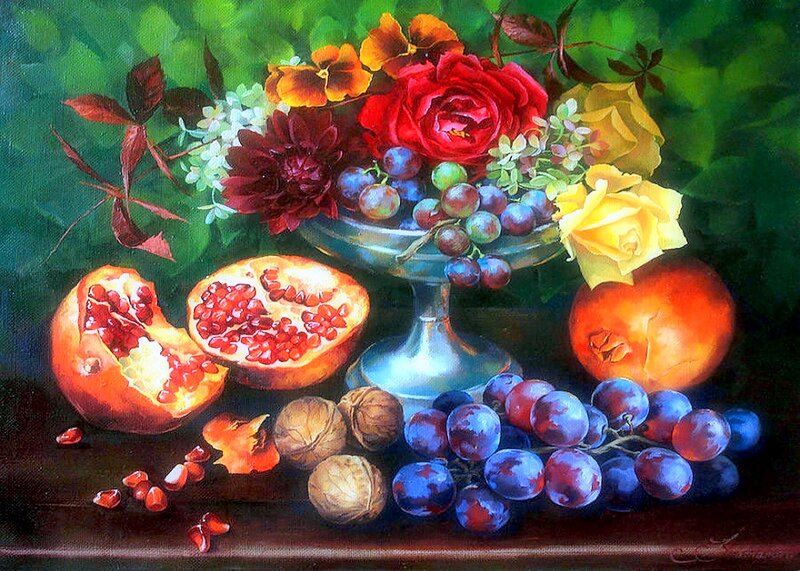 Pomegranates and Grapes — Green