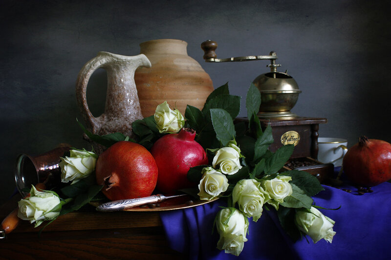 Pomegranates and Roses