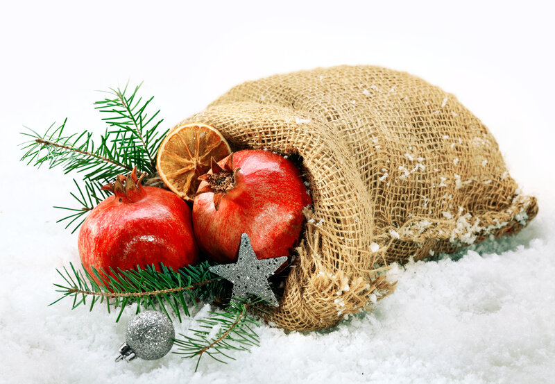 Pomegranates in Burlap Sack