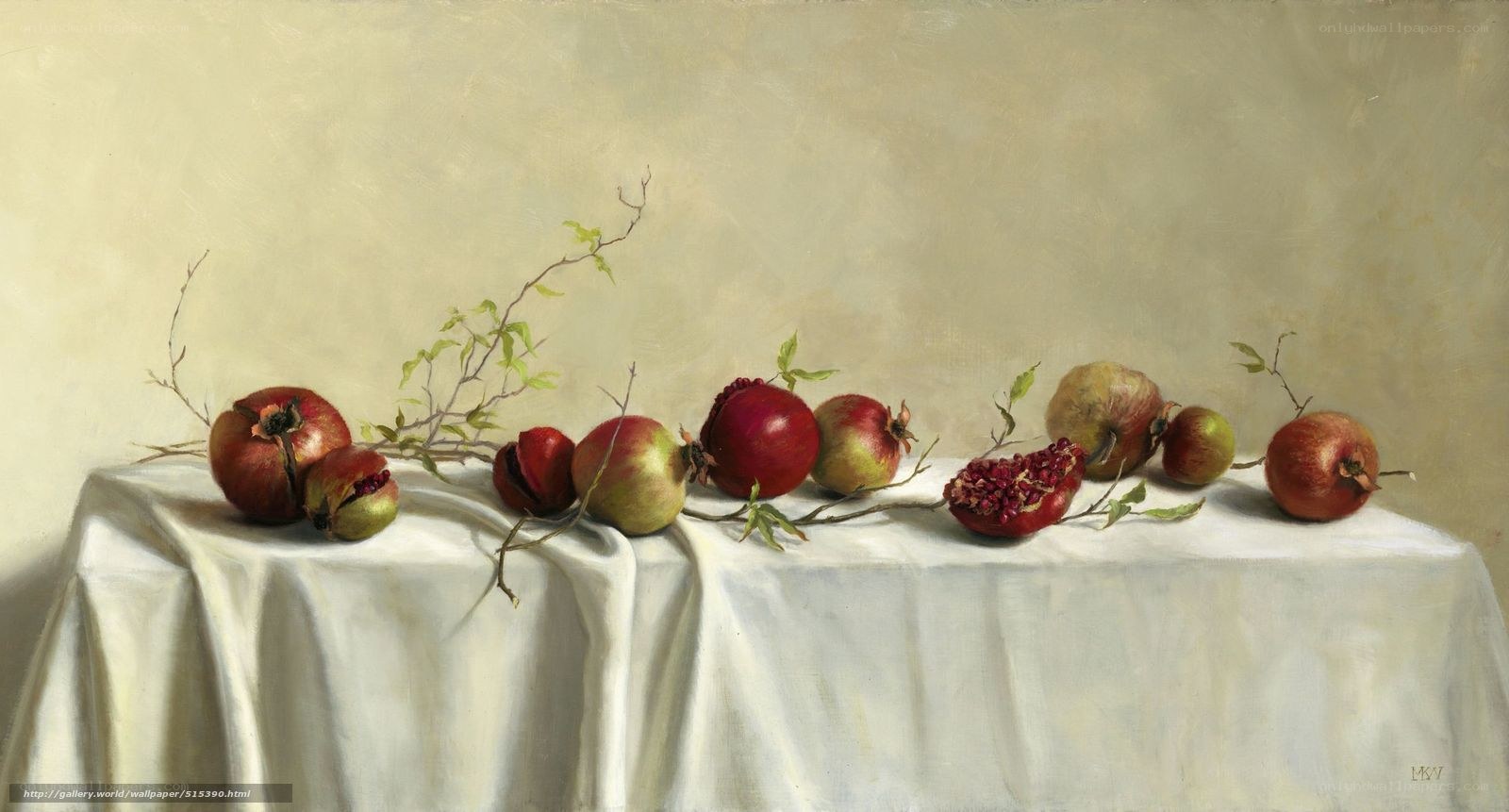 Pomegranates on a white cloth
