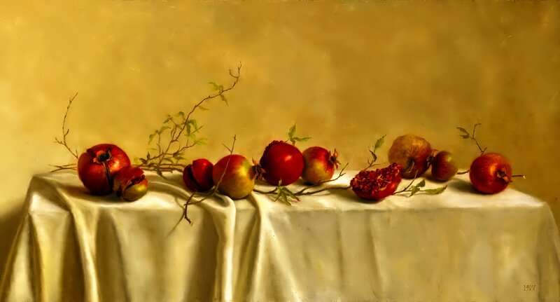 Pomegranates on Table — Gold