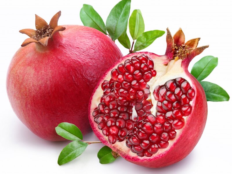 Pomegranates with Leaves — Red