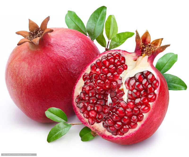 pomegranates with leaves