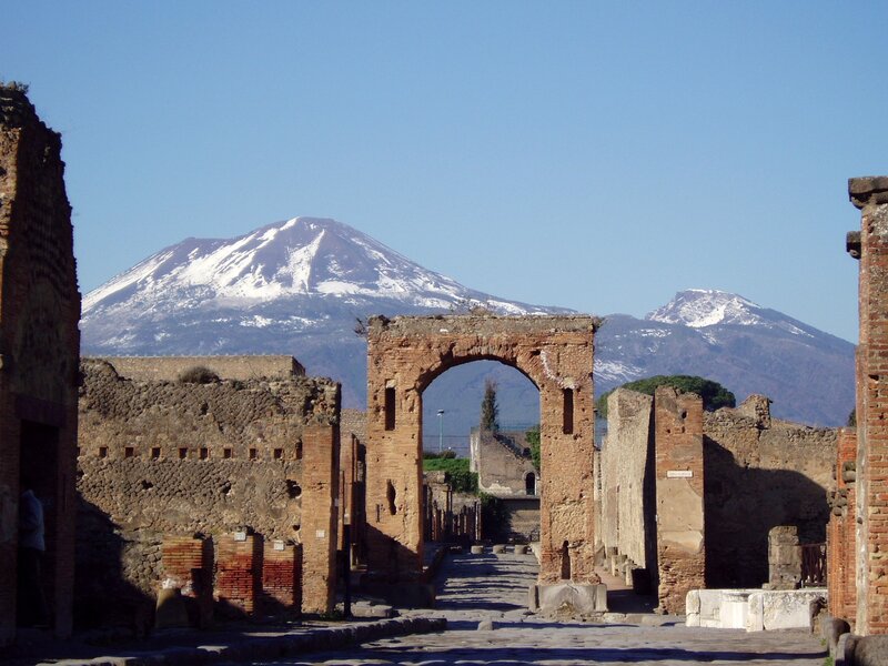 Pompeii Ruins with Volcano — Blue