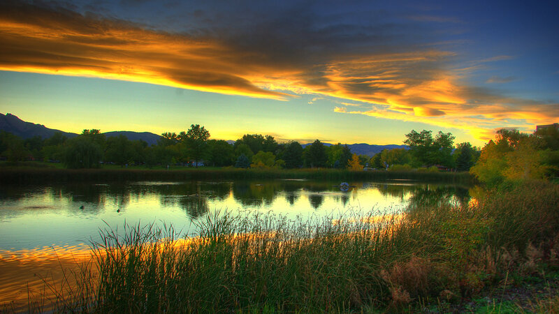 Pond at Sunset — Orange, Serene