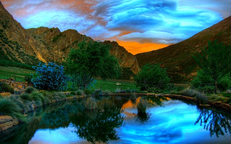 Pond in Mountain Valley — Blue, Dramatic
