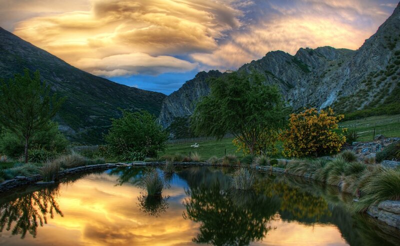 Pond in Mountain Valley — Gold, Serene