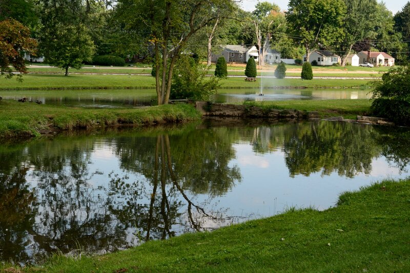 Pond with Fountain — Green, Serene, Afternoon, Photograph