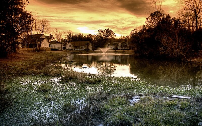 Pond with Fountain — Orange