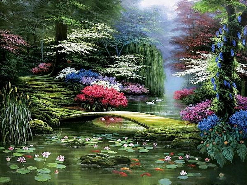 Pond with Lotus Flowers — Green