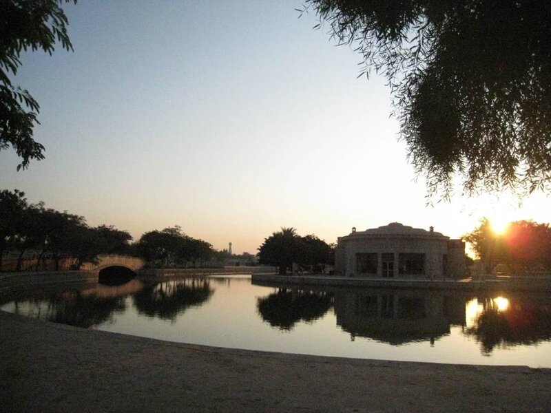 Pond with Pavilion at Sunset