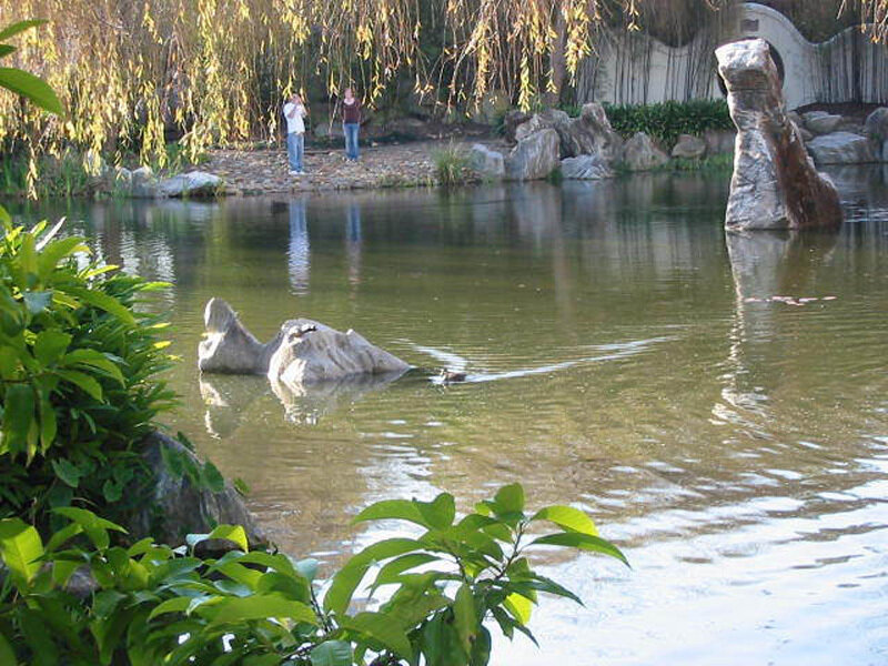 Pond with stone sculptures