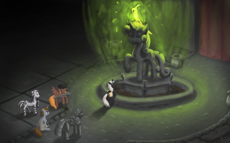 ponies around a glowing fountain