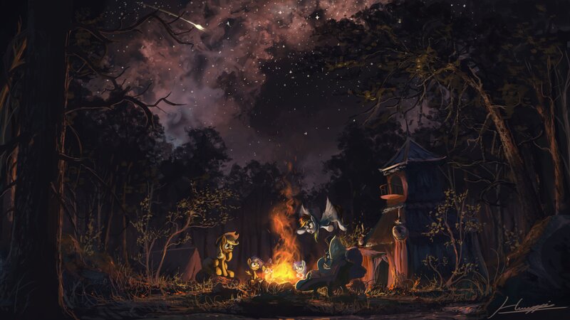 Ponies Around Campfire