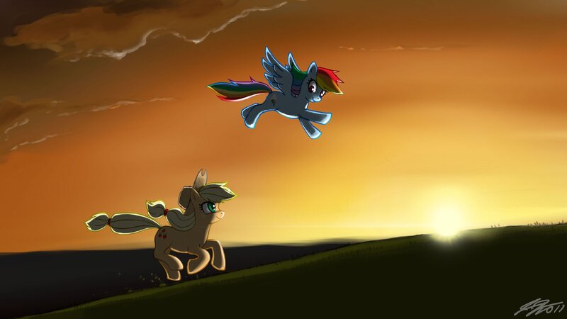 ponies at sunset