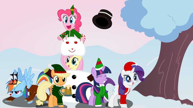 Ponies Building Snowman