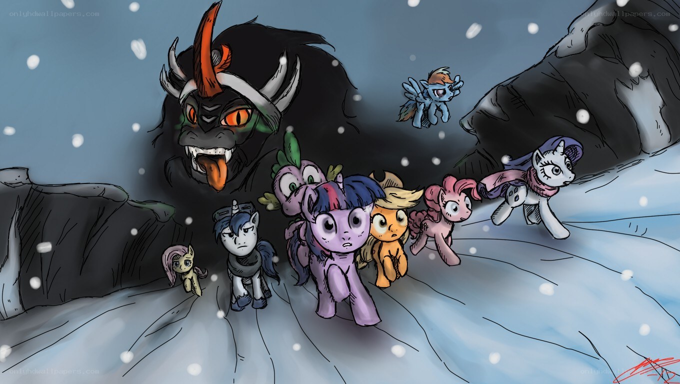 ponies flee from monster