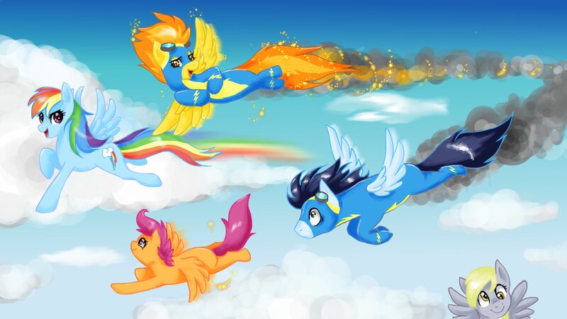 Ponies Flying in Sky — Blue