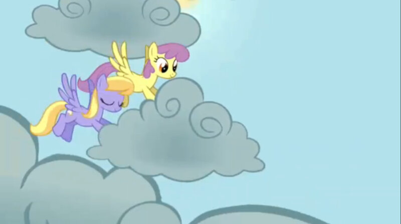 ponies flying through clouds