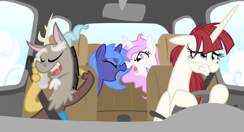 ponies in a car