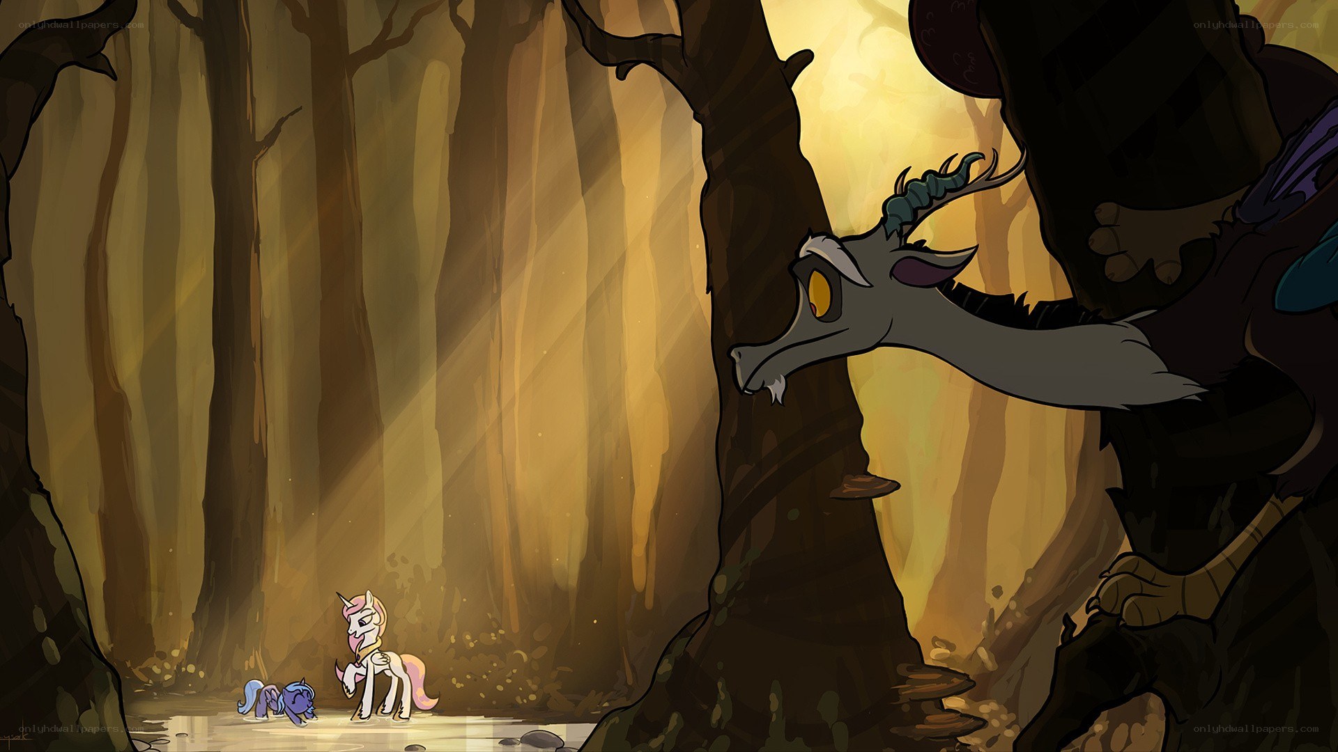ponies in a dark forest