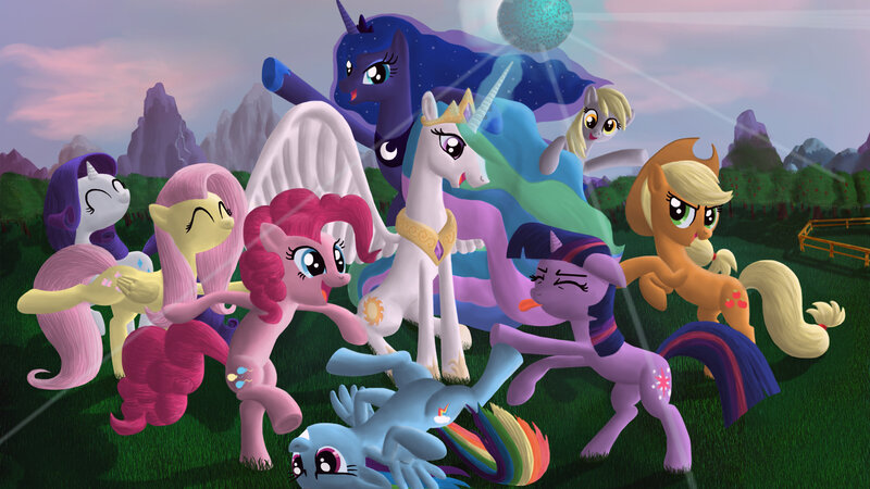 Ponies in a Field — Green