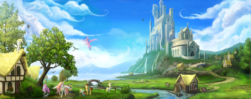 Ponies in a Village