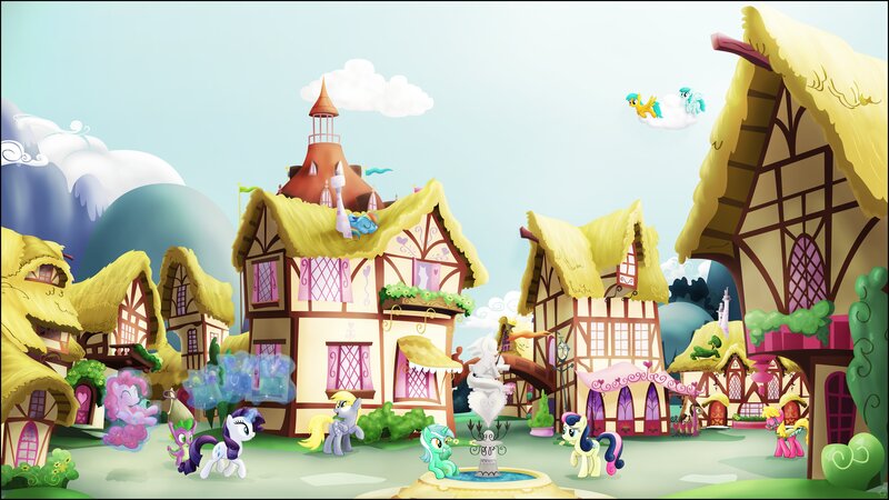 Ponies in a Village — Yellow