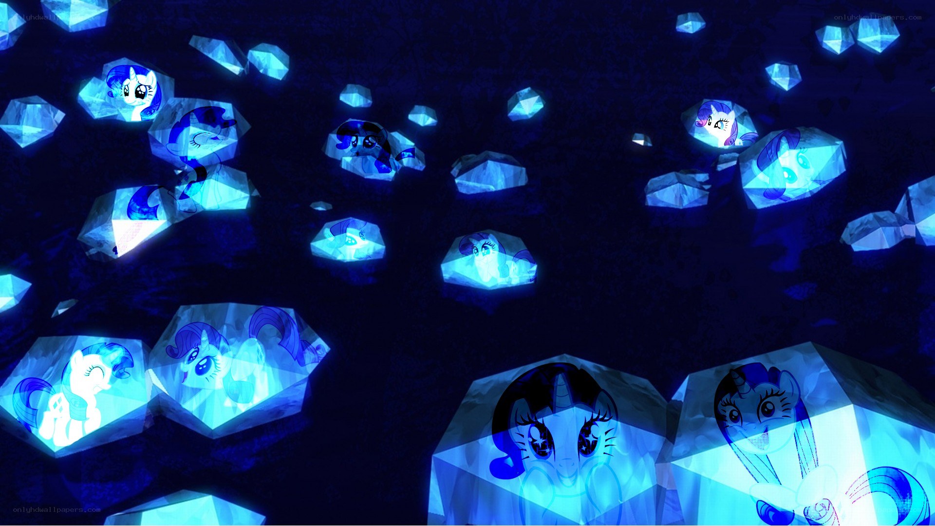 ponies in glowing crystals