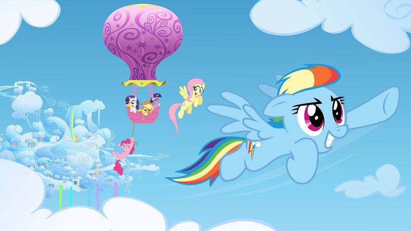 Ponies in Hot Air Balloon — Blue, Playful