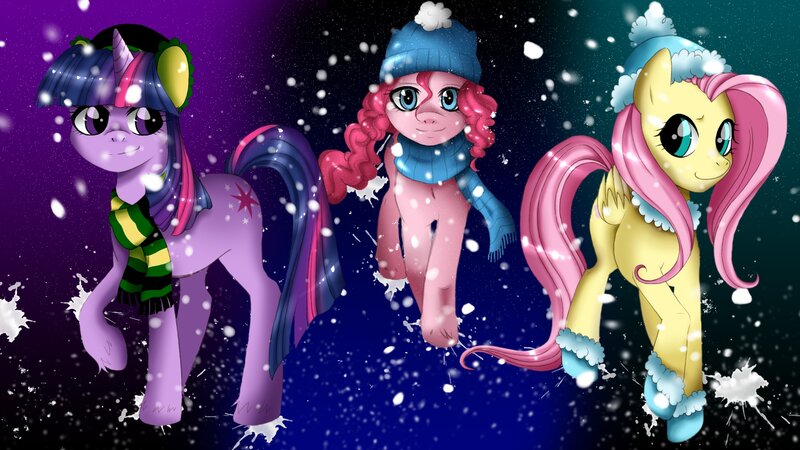 ponies in winter gear