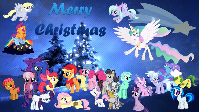 Ponies in Winter Scene — Blue