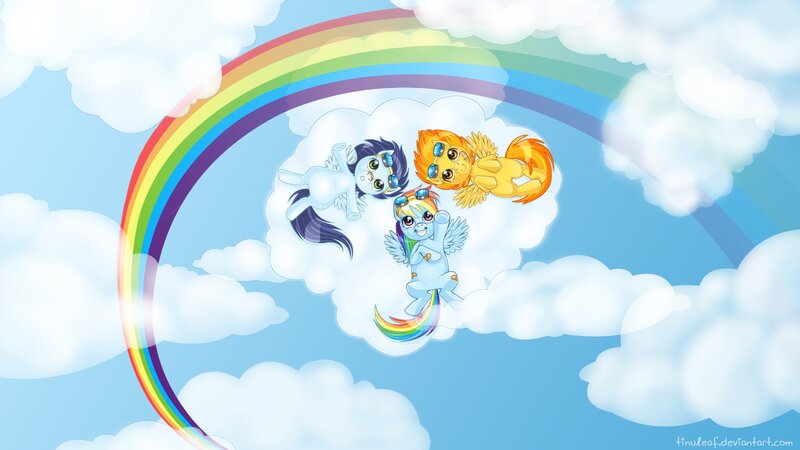 ponies on a cloud with rainbow