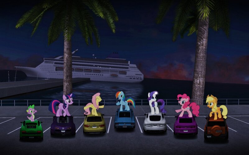 Ponies on Cars at Night