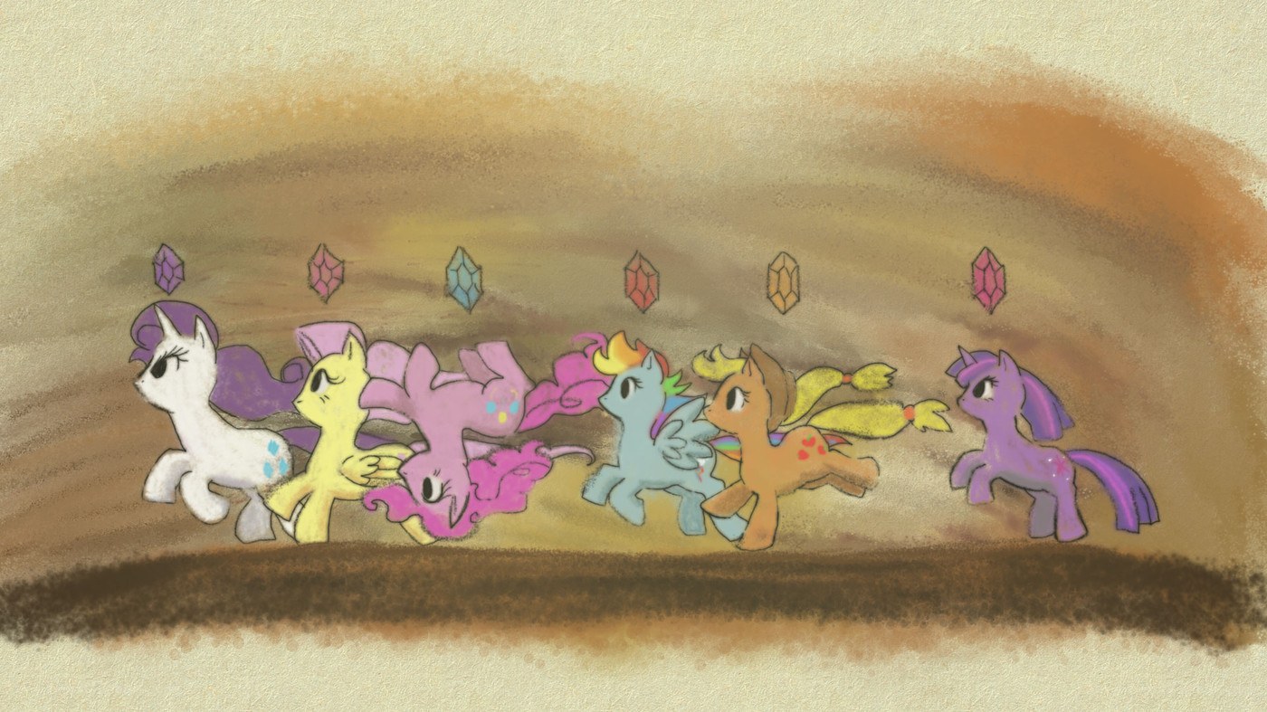 ponies running in a cave