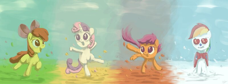 Ponies Running in a Line