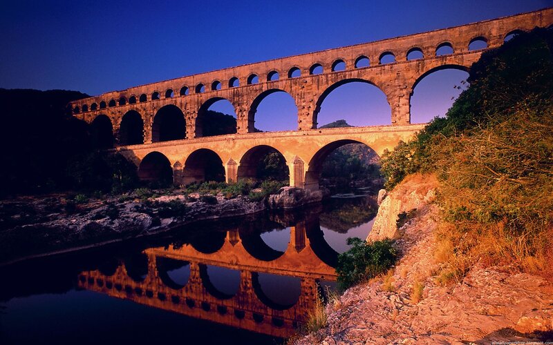 Pont Du Gard Aqueduct — Blue, Dramatic