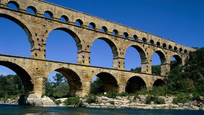 Pont Du Gard Aqueduct — Blue, Serene, Afternoon, Photograph, River