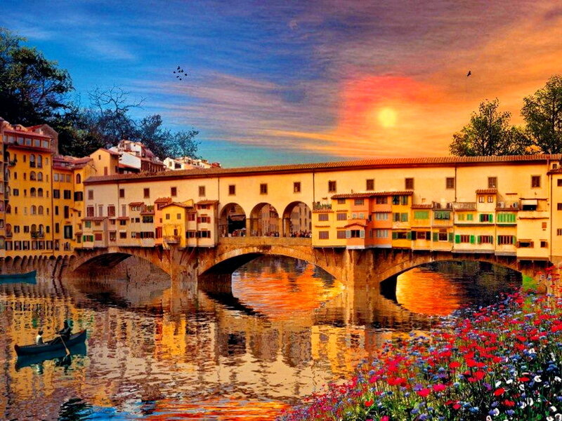 Ponte Vecchio at Sunset — Orange