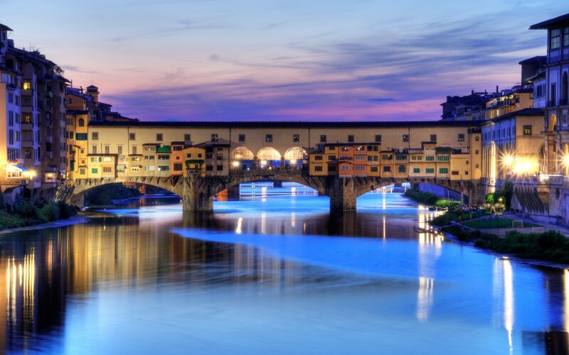 Ponte Vecchio Bridge — Blue, Serene, Night, Photograph