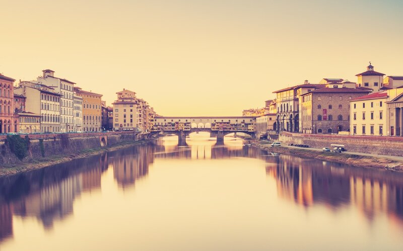 Ponte Vecchio Bridge — Yellow, Serene, Sunset, Photograph