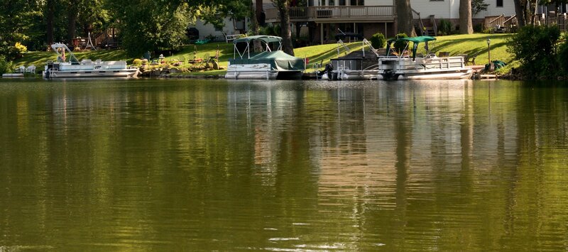 Pontoon Boats on Lake — Green