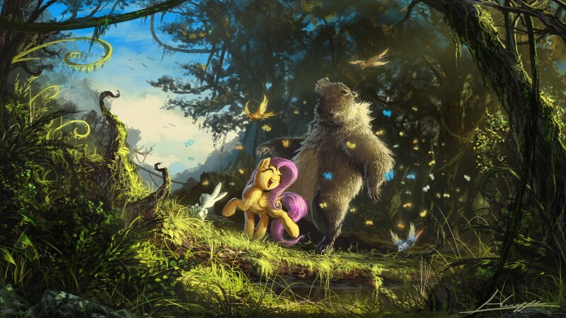 Pony and Bear in Forest