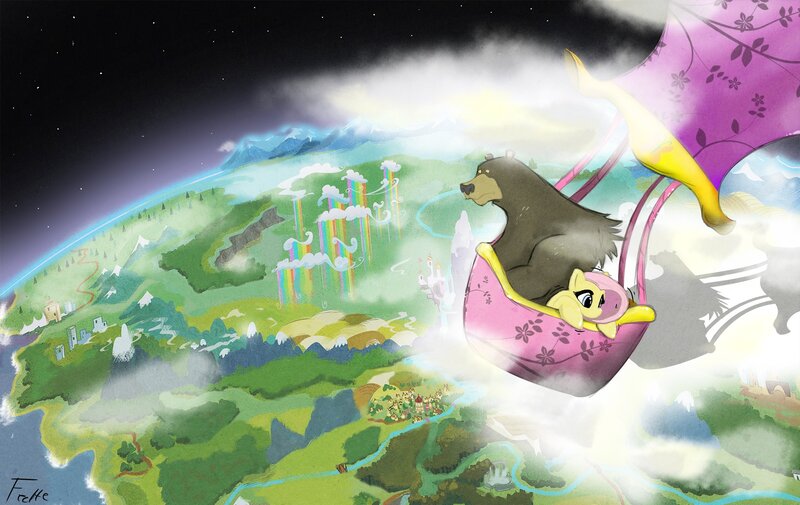 pony and bear in hot air balloon