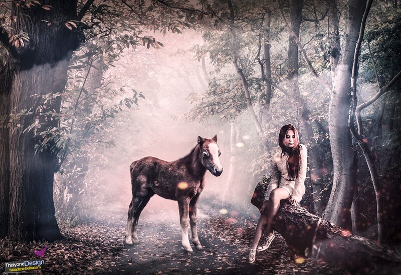 Pony and Girl in Forest