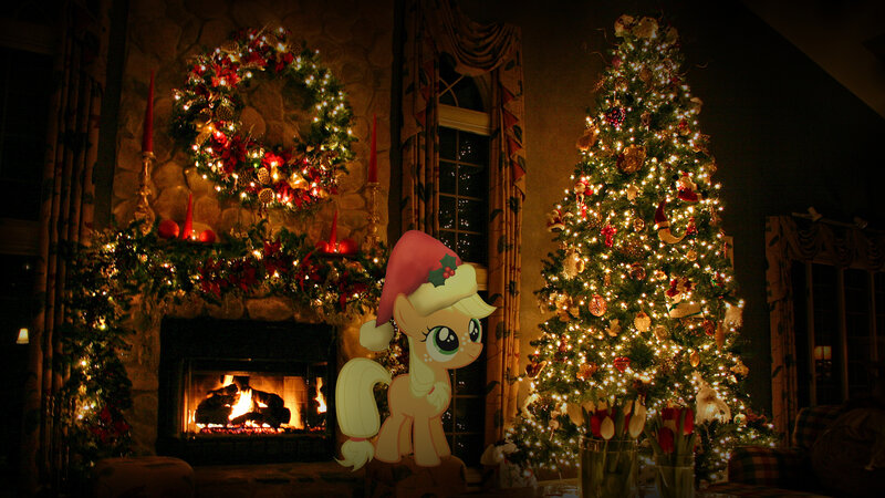 Pony by Christmas tree